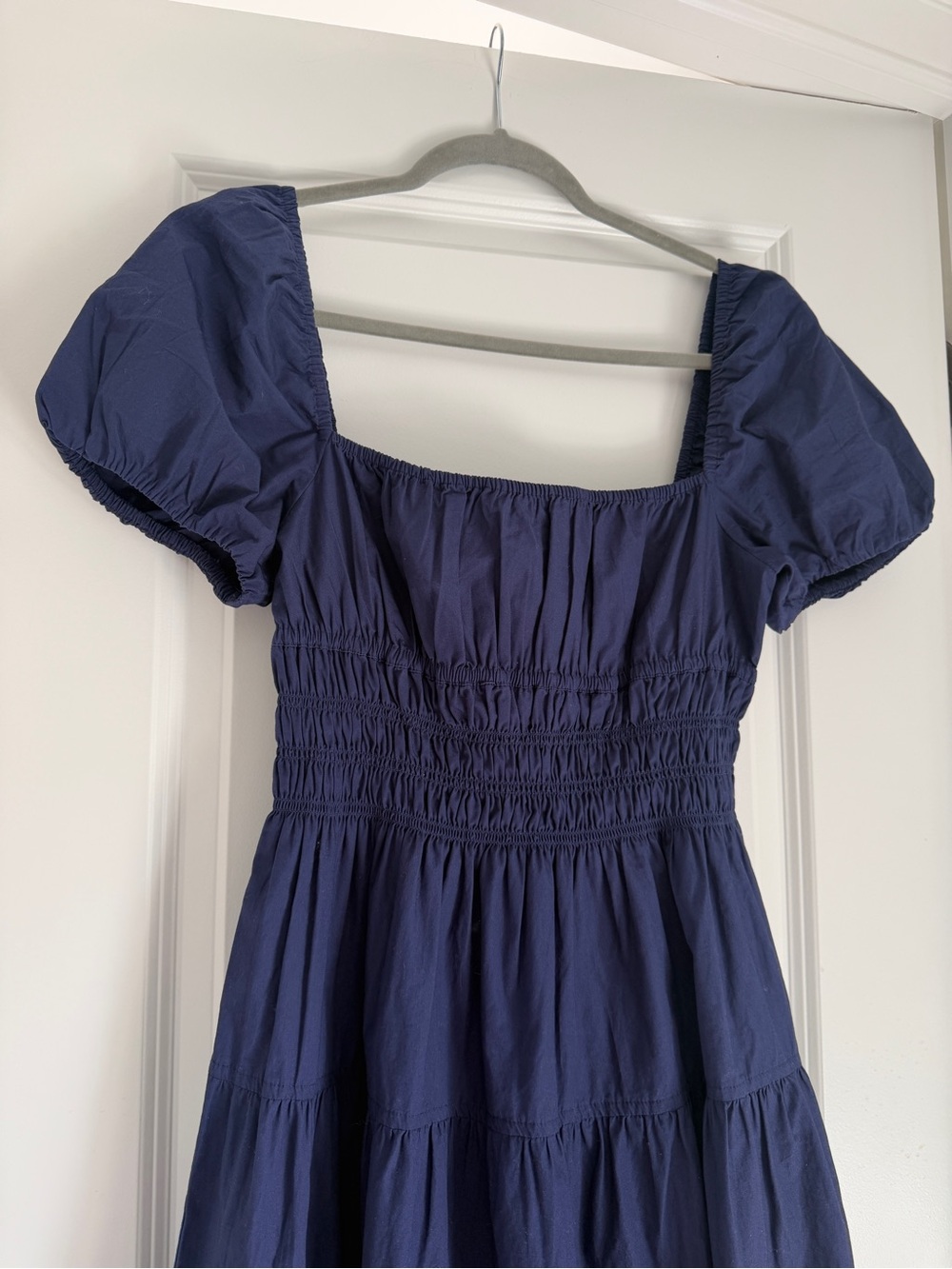 Aritzia Allegoria Poplin Navy Puff-Sleeve Midi Dress - Women's Size M New - Picture 3 of 4